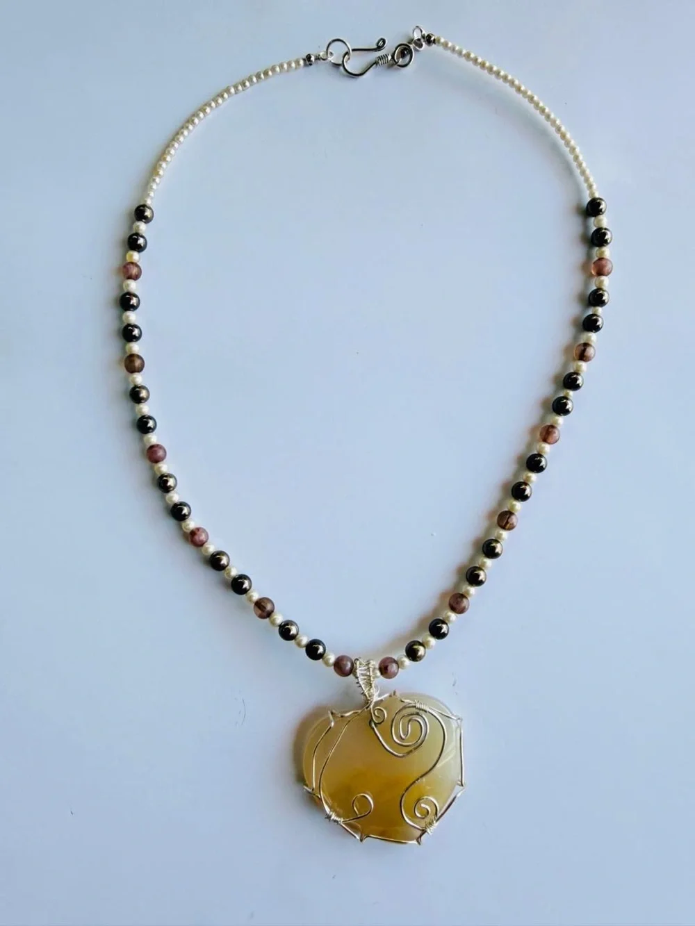 Handcrafted Wire-Wrapped Yellow Agate Heart Pendant Necklace - Women Jewelry